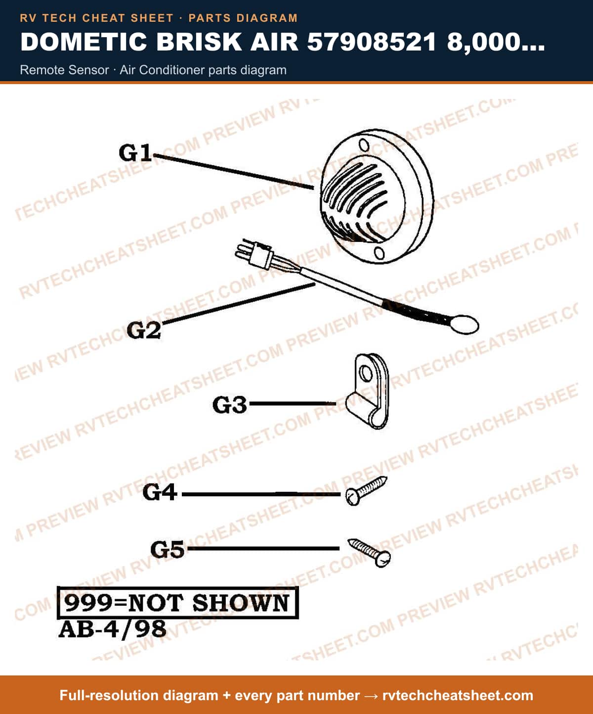 Dometic Brisk Air 57908521 8,000 BTU remote sensor — exploded parts diagram