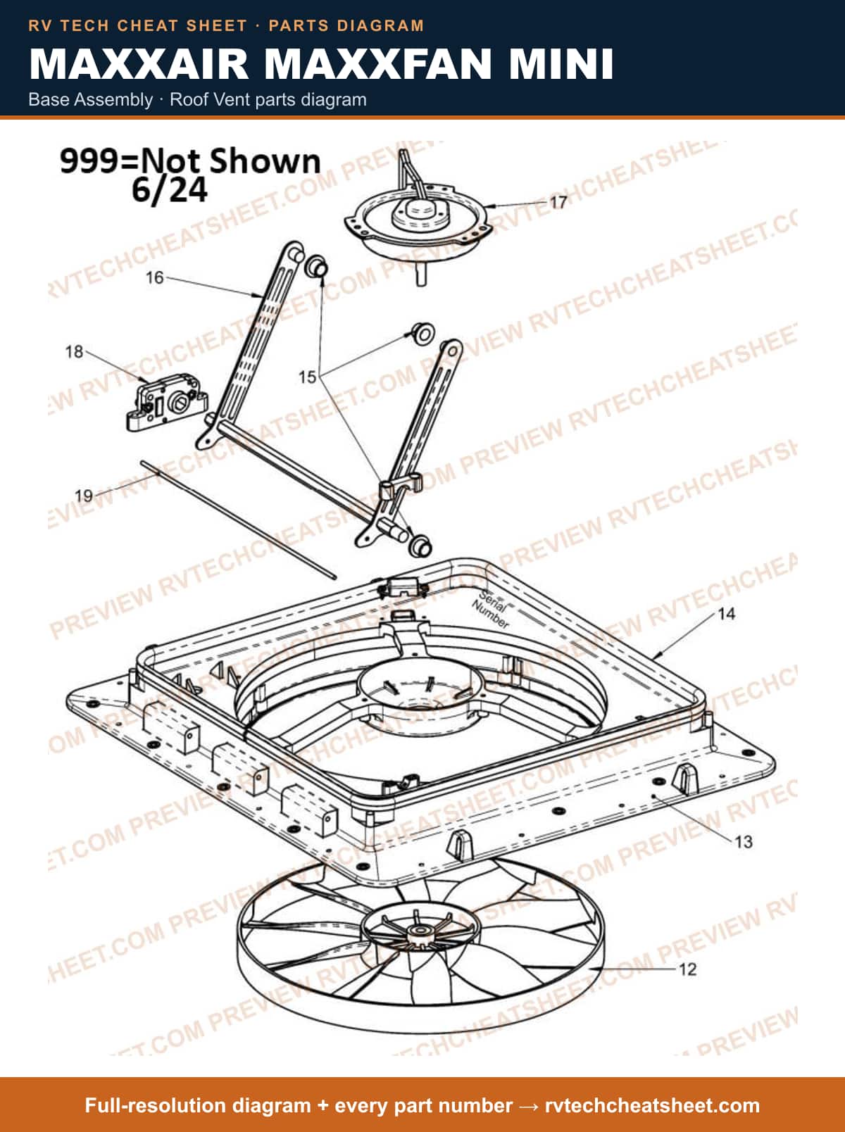 MaxxAir Maxxfan Mini base assembly — parts list sheet 3 of 3