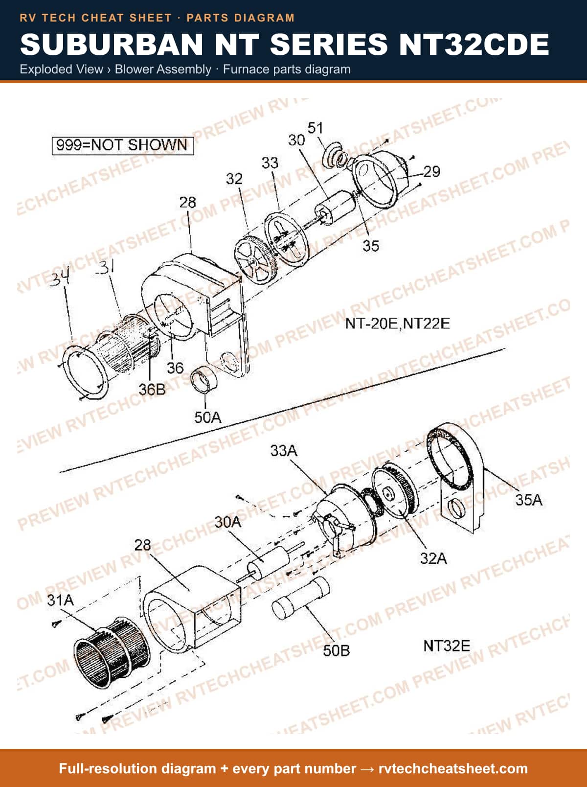 Suburban Nt Series NT32CDE exploded view › blower assembly — exploded parts diagram 2 of 2