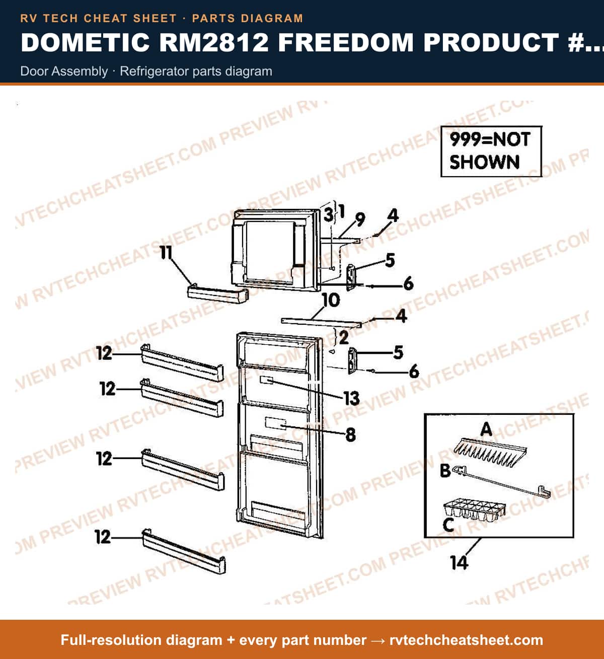 Dometic RM2812 Freedom Product # 921594701 door assembly — parts list sheet