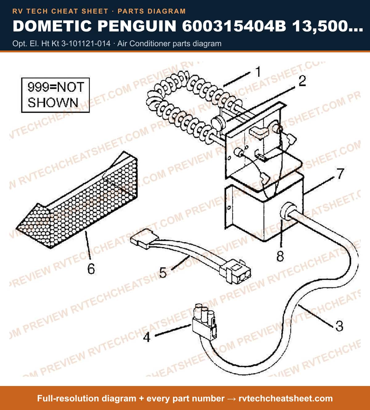 Dometic Penguin 600315404B 13,500 BTU opt. el. ht kt 3-101121-014 — parts list sheet