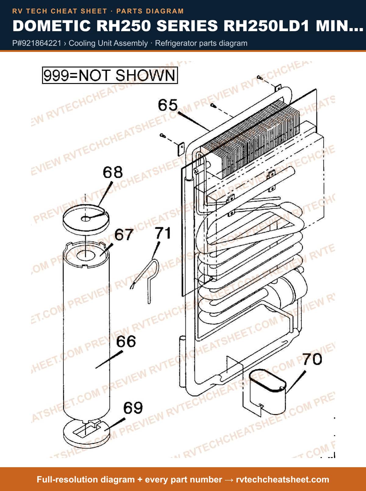 Dometic RH250 Series RH250LD1 Minibar p#921864221 › cooling unit assembly — parts list sheet