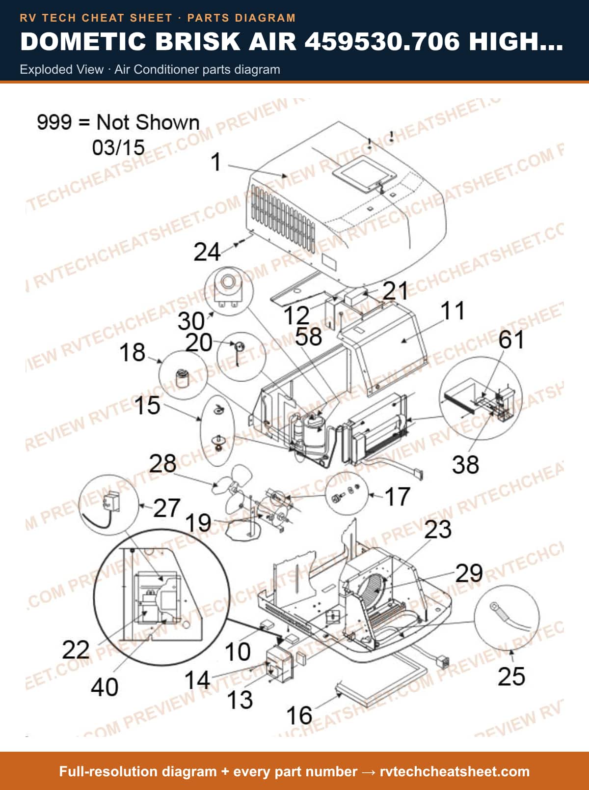 Dometic Brisk Air 459530.706 High Eff W-solar exploded view — exploded parts diagram