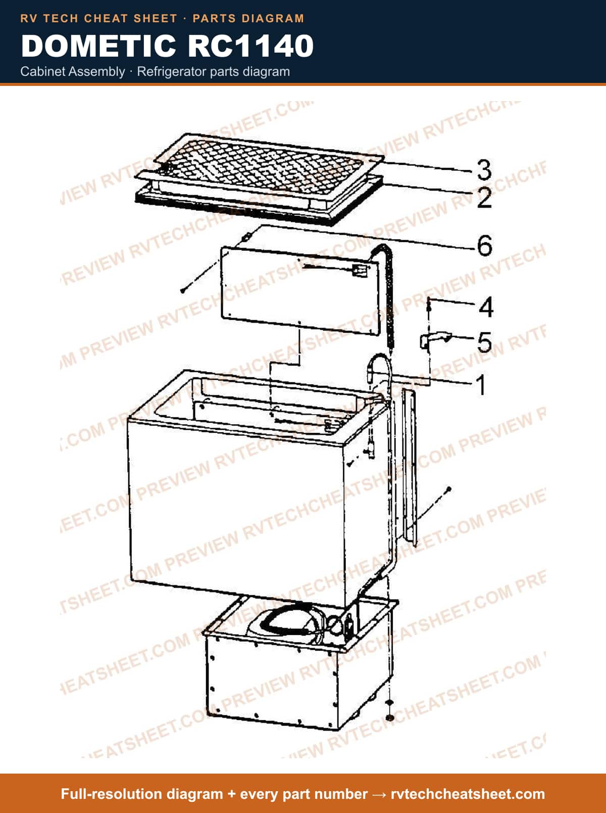 Dometic RC1140 cabinet assembly — exploded parts diagram
