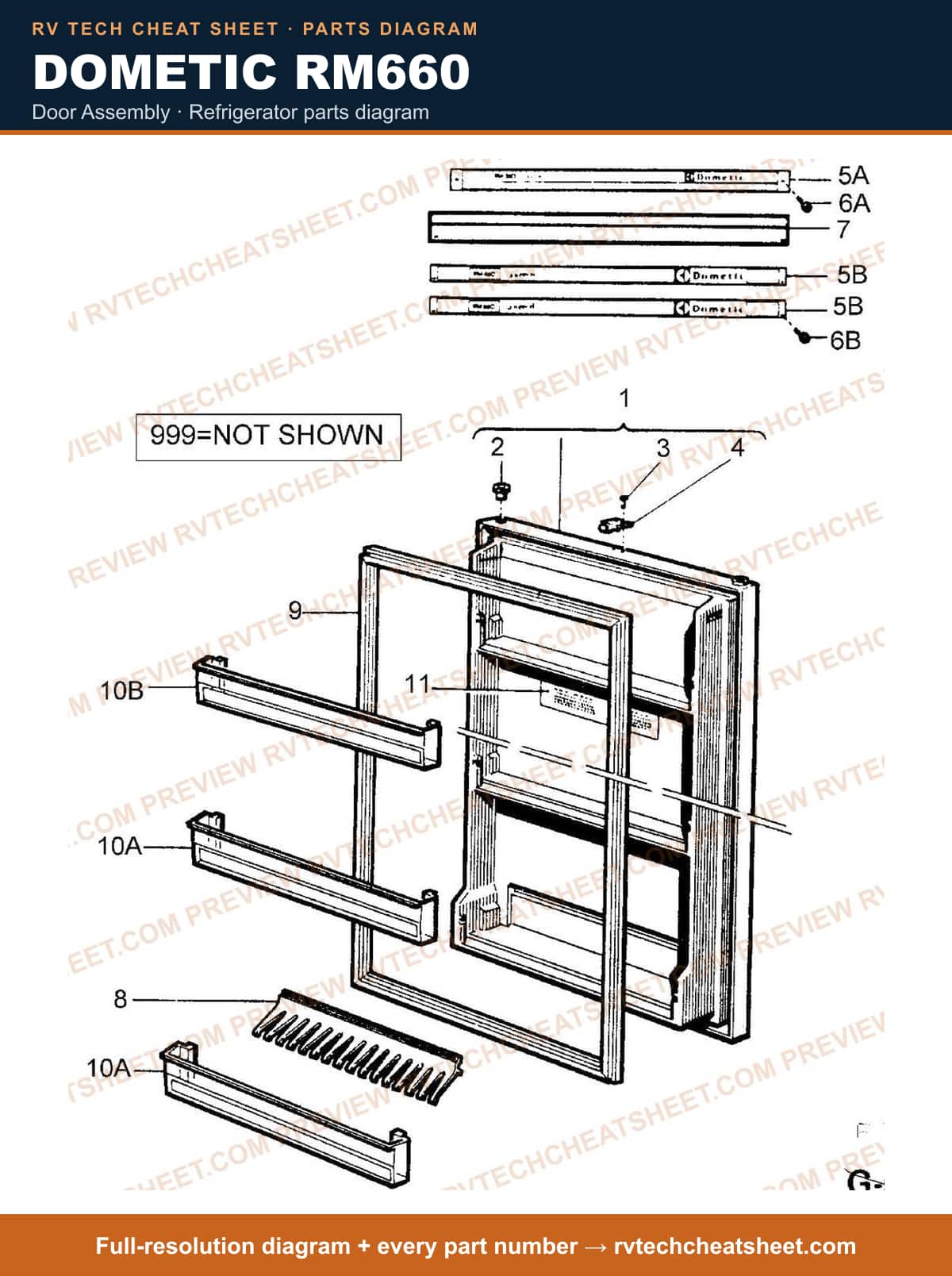 Dometic RM660 door assembly — parts list sheet