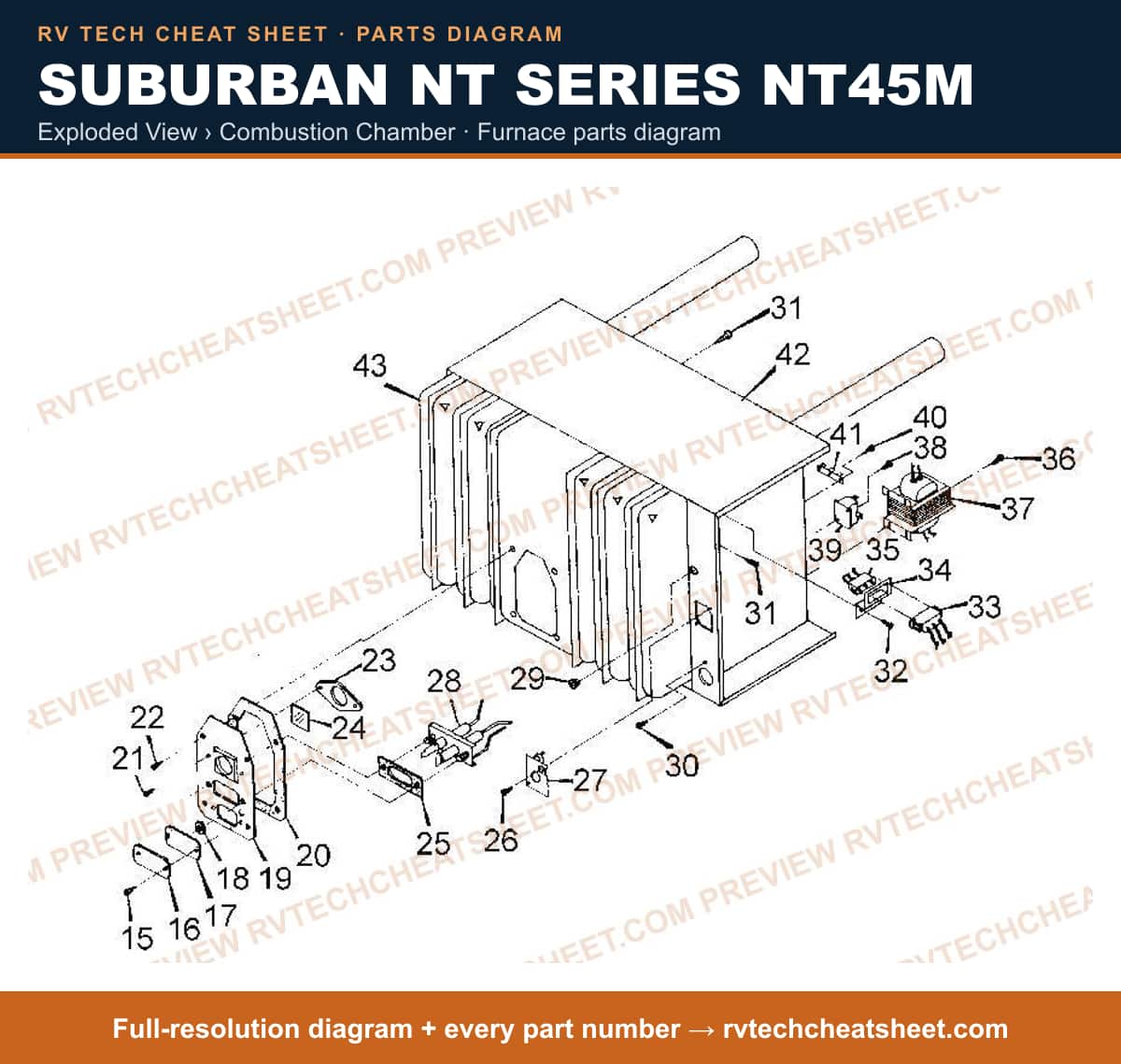 Suburban Nt Series NT45M exploded view › combustion chamber — exploded parts diagram 1 of 2