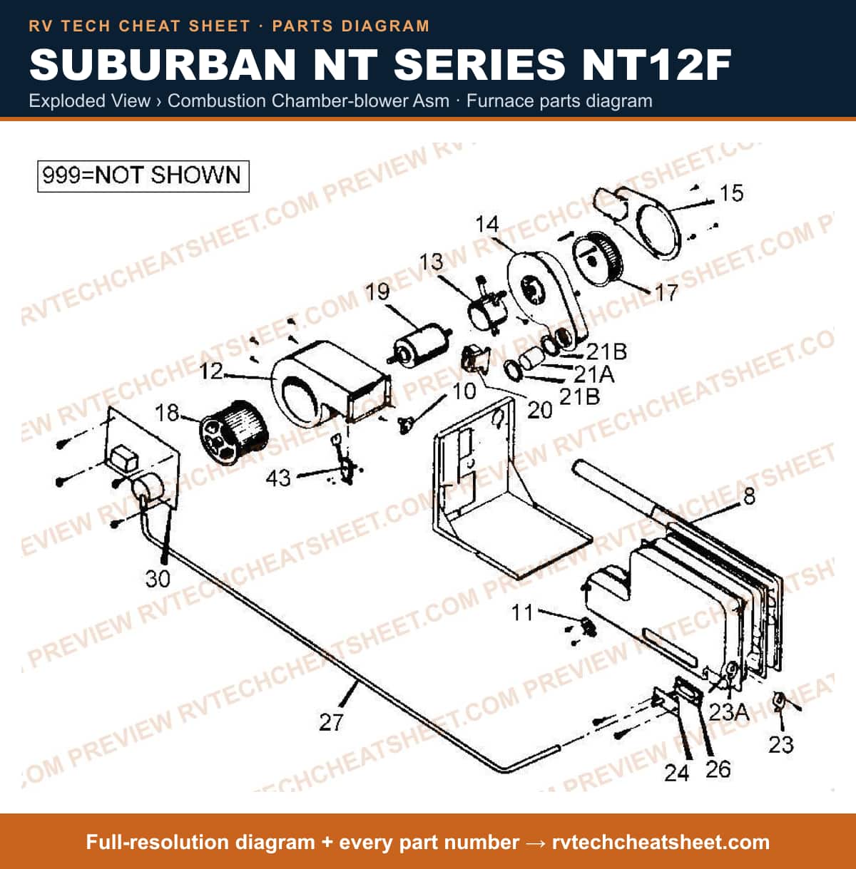 Suburban Nt Series NT12F exploded view › combustion chamber-blower asm — exploded parts diagram 1 of 2