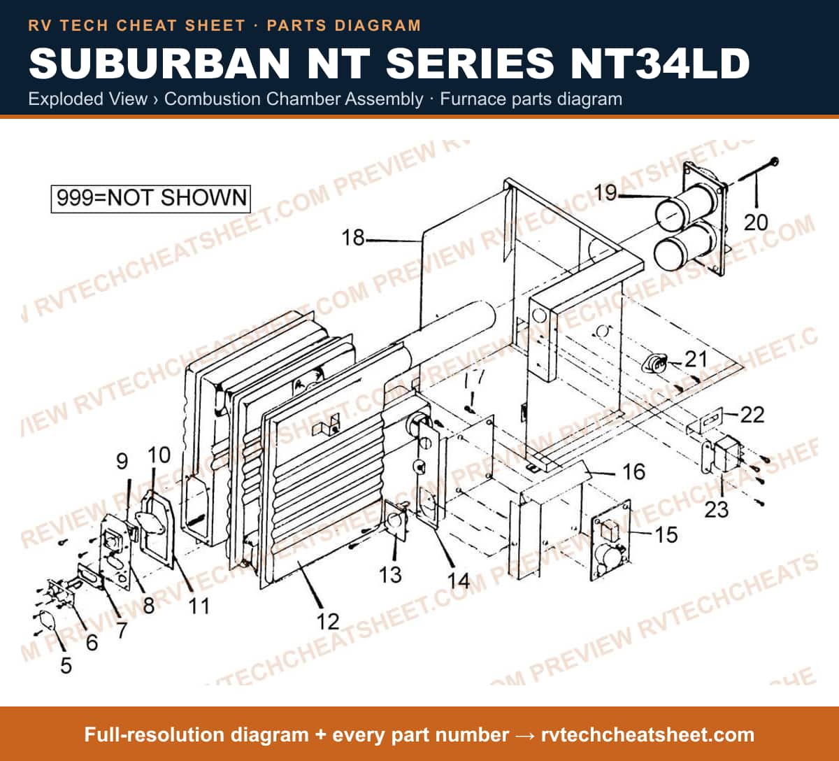 Suburban Nt Series NT34LD exploded view › combustion chamber assembly — exploded parts diagram 2 of 2