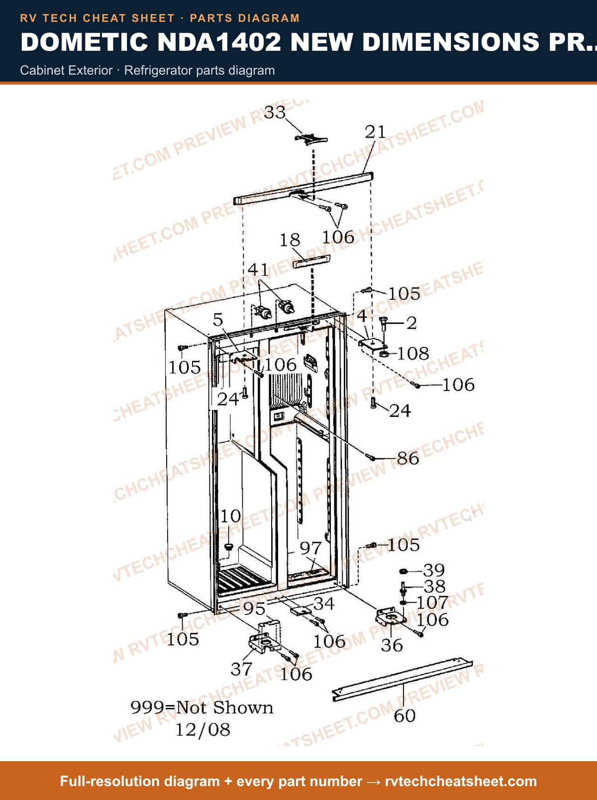 Dometic NDA1402 New Dimensions Product # 921148415 Stainless cabinet exterior — parts list sheet