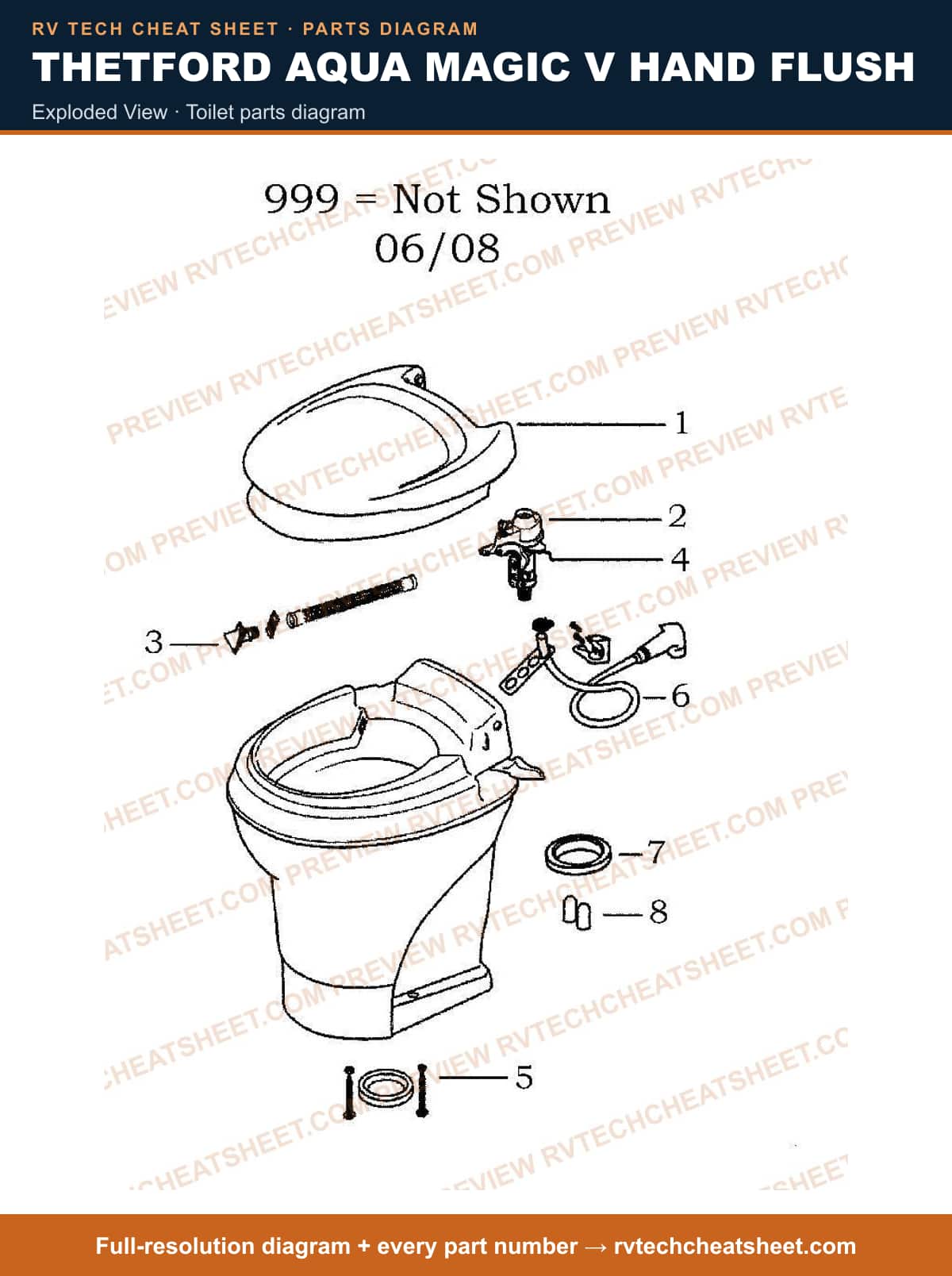 Thetford Aqua Magic V Hand Flush exploded view — exploded parts diagram 3 of 3