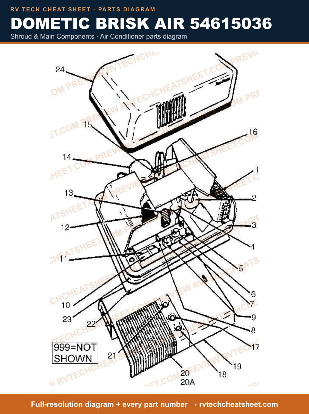 Dometic Brisk Air 54615036 shroud & main components — exploded parts diagram