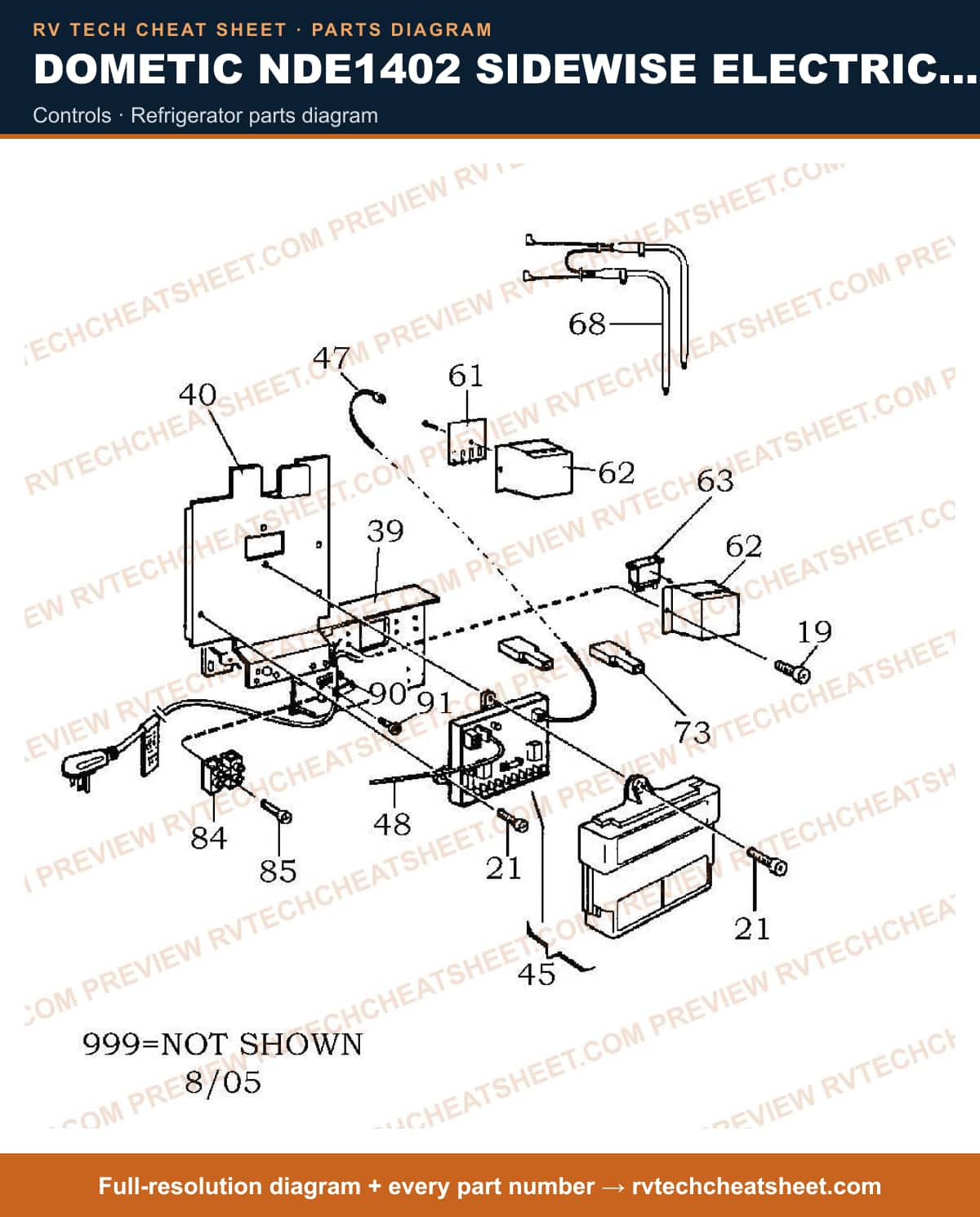 Dometic NDE1402 Sidewise Electric Product # 921148206 Black controls — parts list sheet