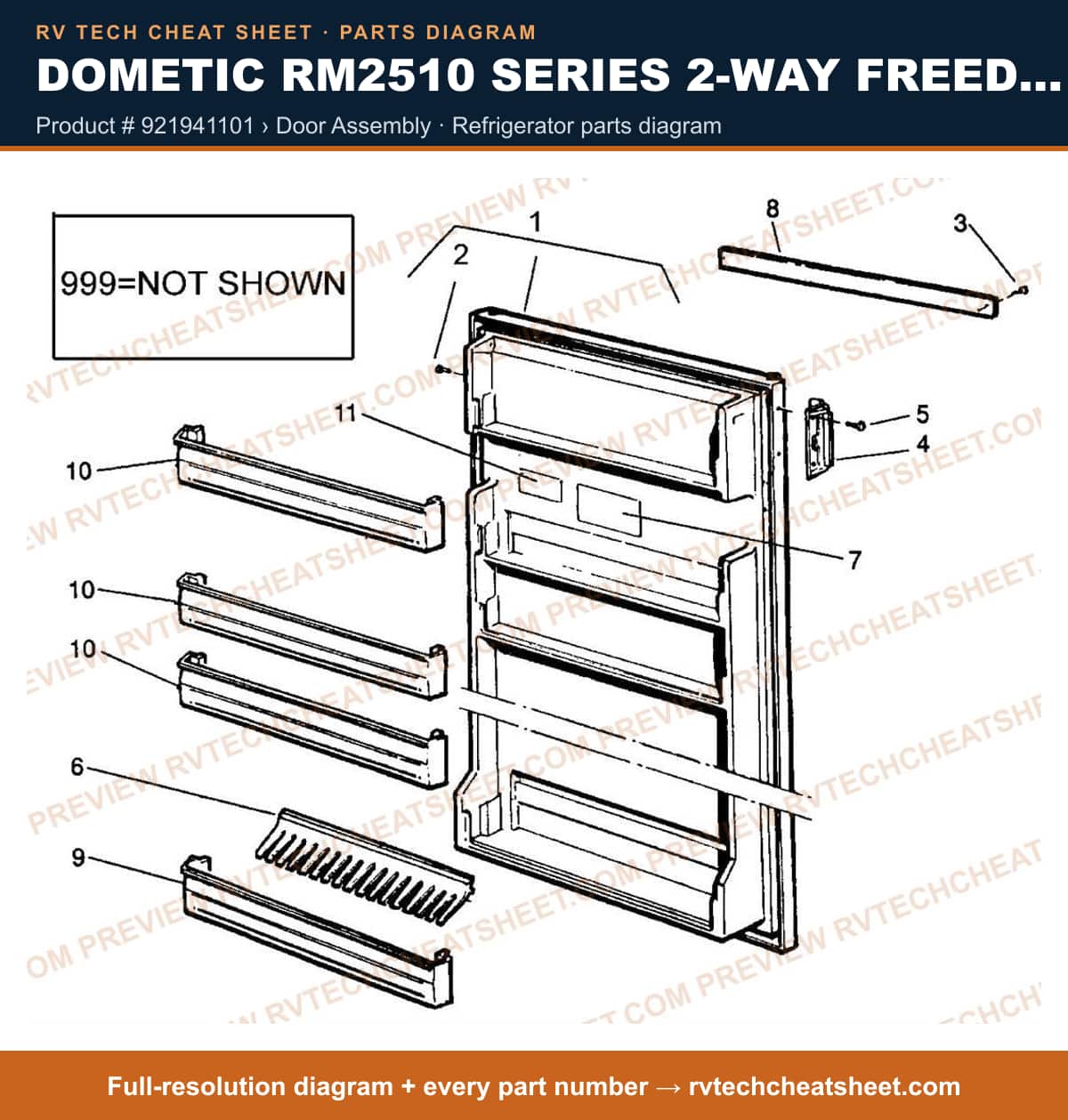 Dometic RM2510 Series 2-WAY Freedom product # 921941101 › door assembly — parts list sheet