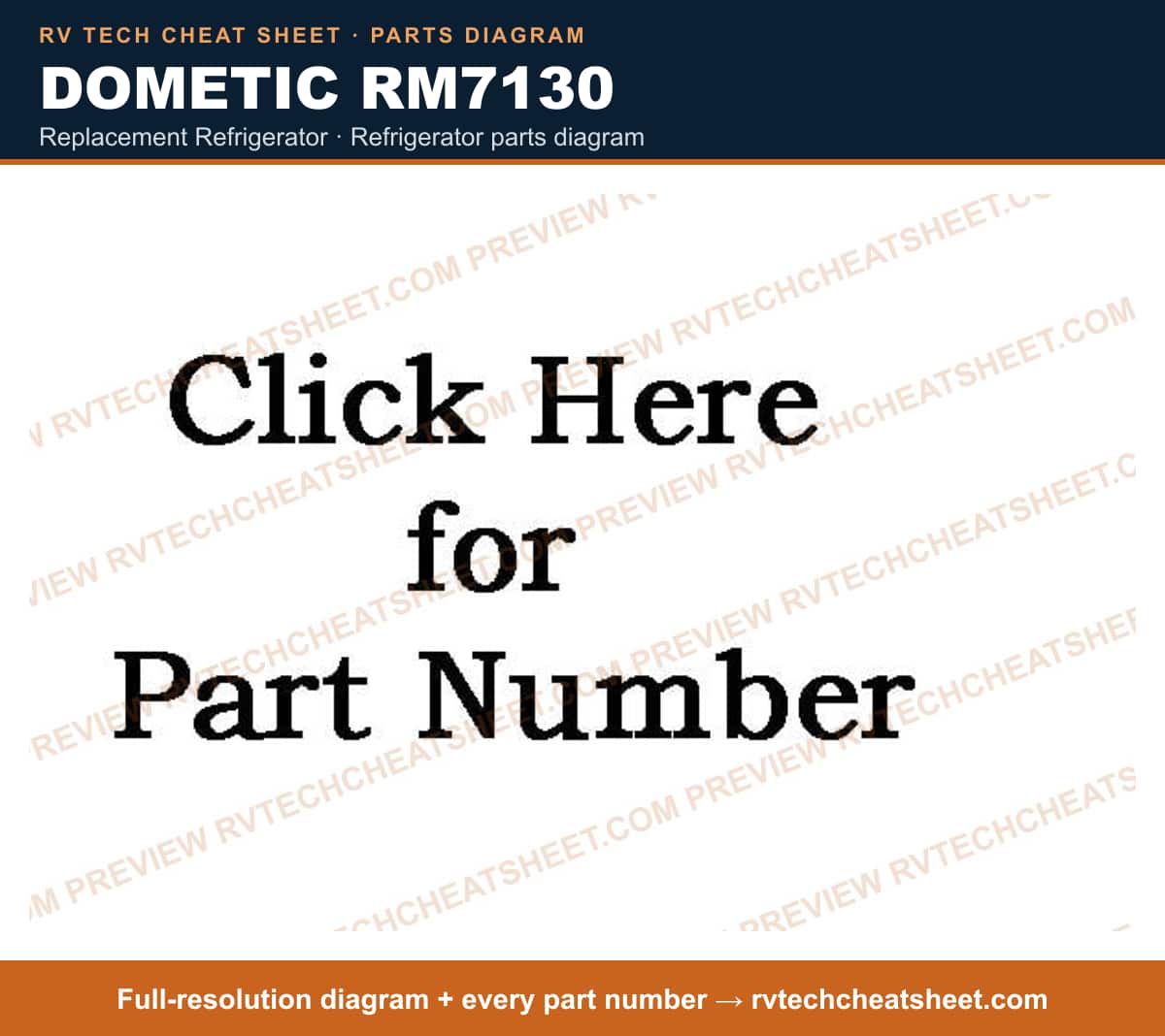 Dometic RM7130 replacement refrigerator — parts list sheet