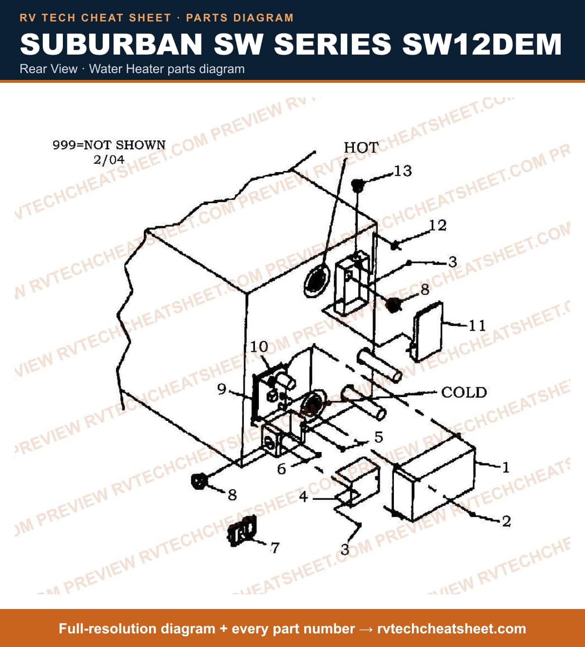 Suburban Sw Series SW12DEM rear view — exploded parts diagram