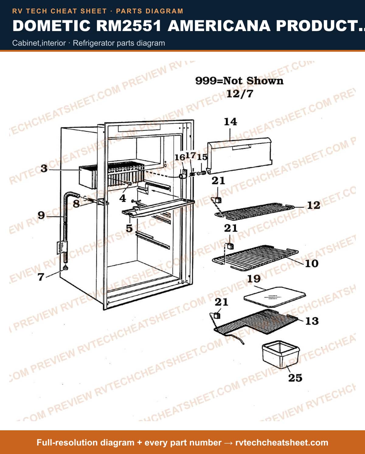 Dometic RM2551 Americana Product # 921142119 Black cabinet,interior — parts list sheet