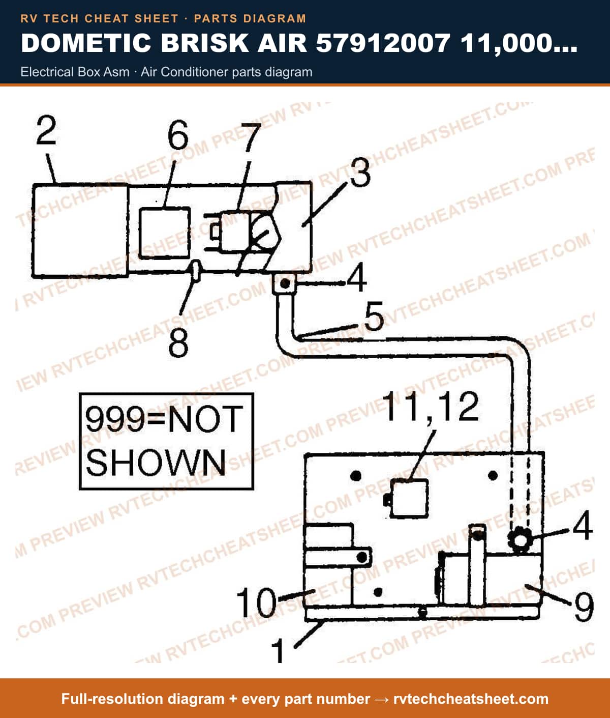 Dometic Brisk Air 57912007 11,000 BTU electrical box asm — exploded parts diagram