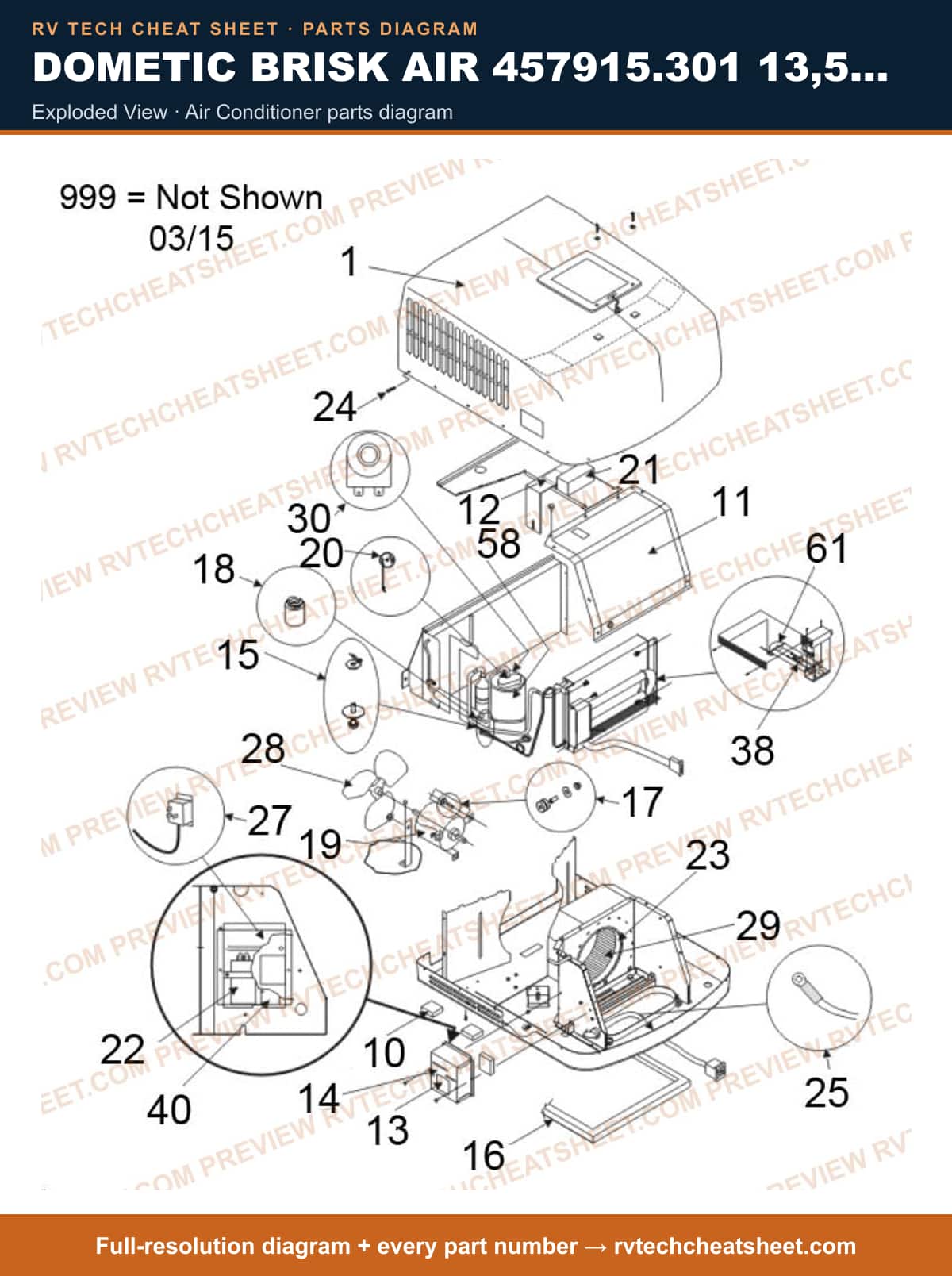 Dometic Brisk Air 457915.301 13,500 BTU exploded view — exploded parts diagram