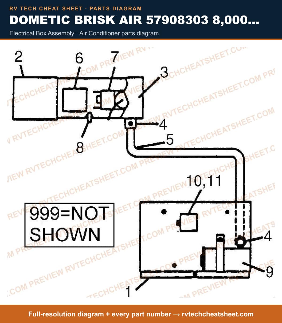 Dometic Brisk Air 57908303 8,000 BTU electrical box assembly — exploded parts diagram