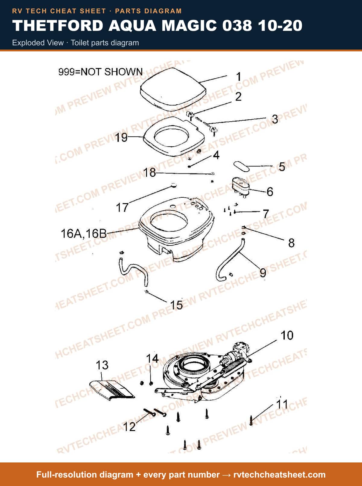 Thetford Aqua Magic 038 10-20 exploded view — exploded parts diagram 3 of 3