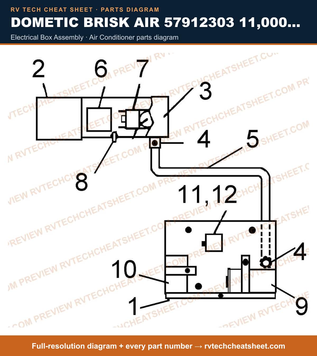Dometic Brisk Air 57912303 11,000 BTU electrical box assembly — exploded parts diagram