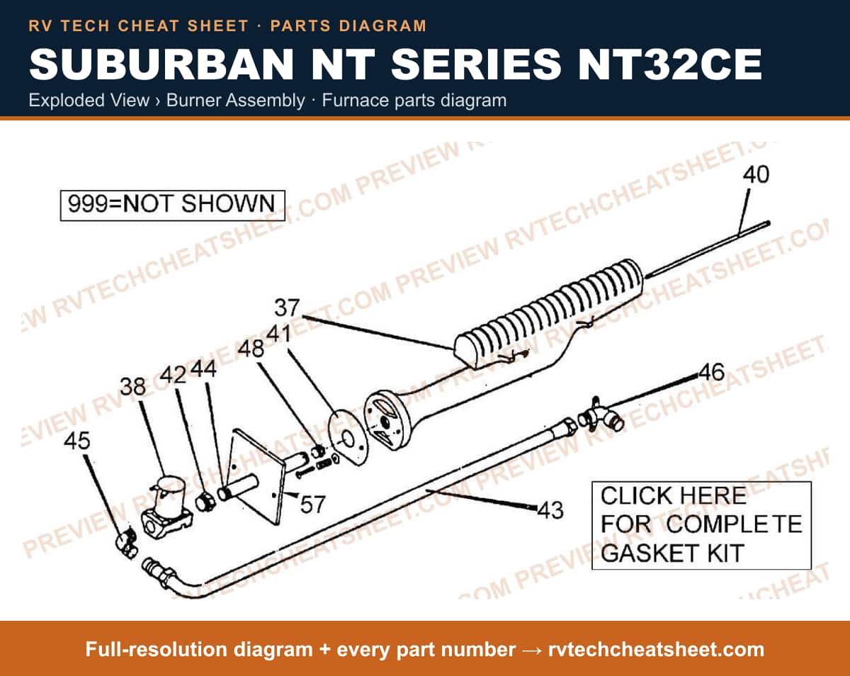 Suburban Nt Series NT32CE exploded view › burner assembly — exploded parts diagram 2 of 2
