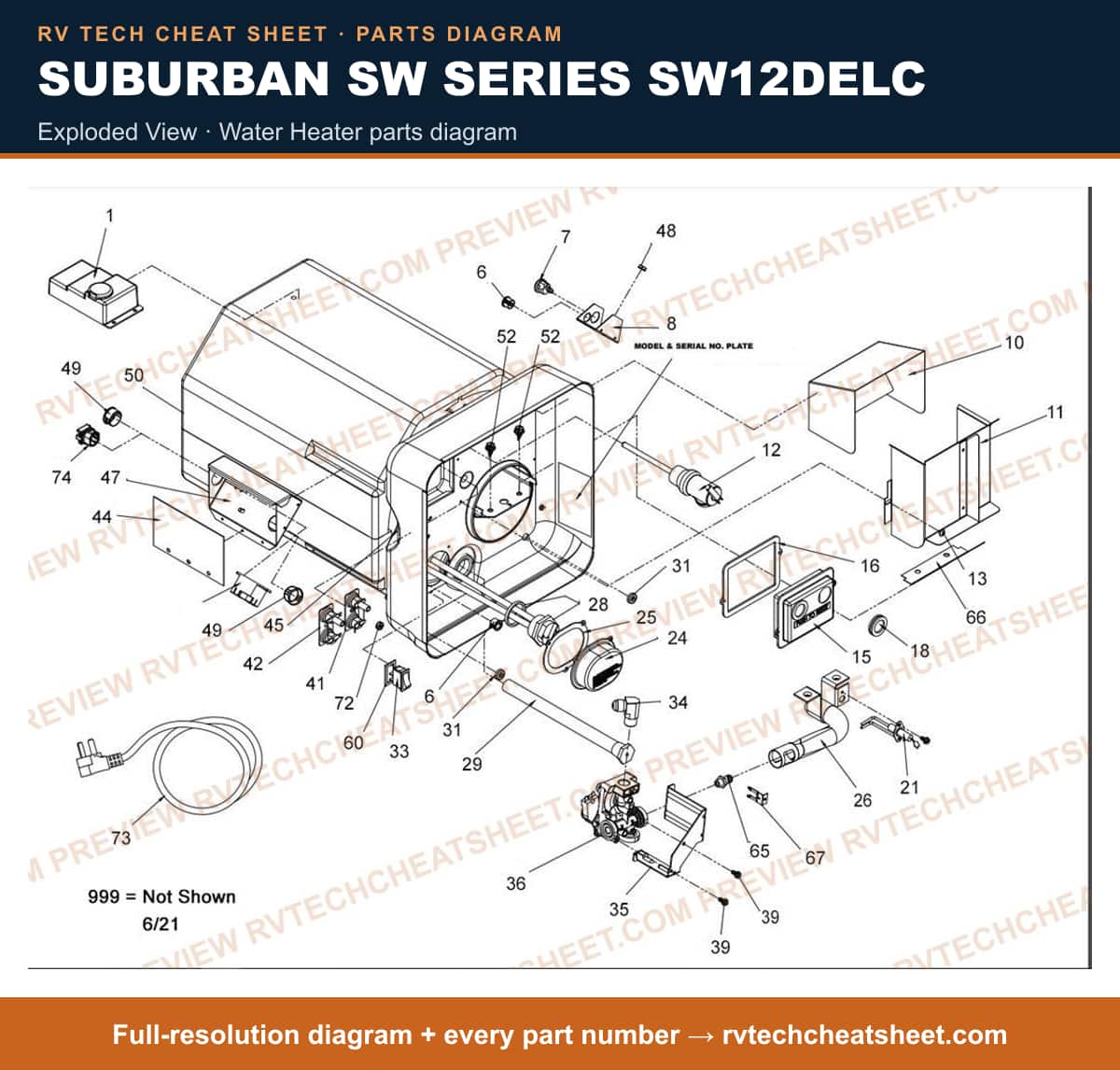 Suburban Sw Series SW12DELC exploded view — exploded parts diagram