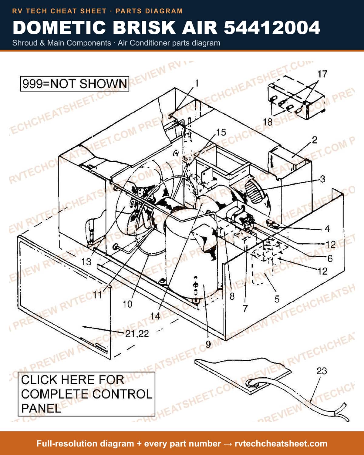 Dometic Brisk Air 54412004 shroud & main components — exploded parts diagram