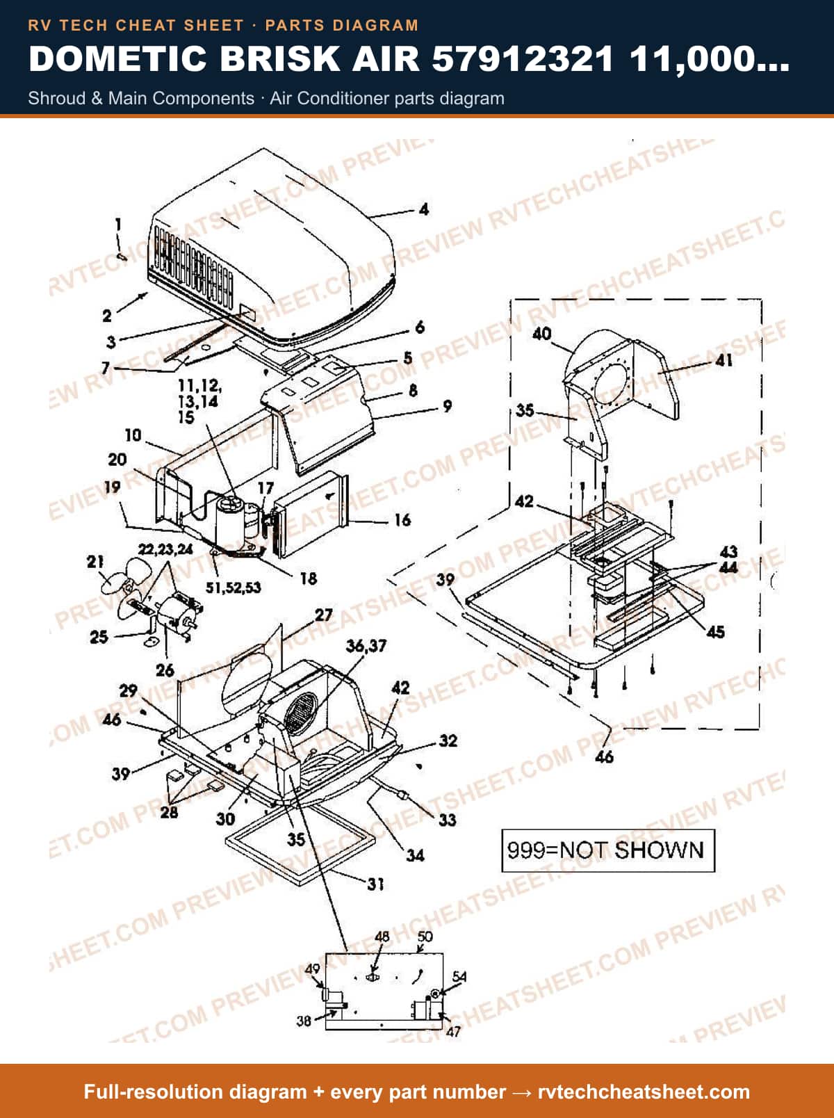Dometic Brisk Air 57912321 11,000 BTU shroud & main components — exploded parts diagram