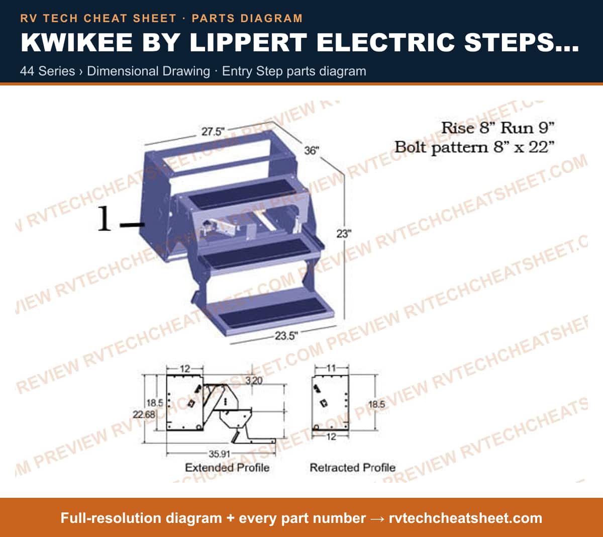 Kwikee by Lippert Electric Steps Triple Step 44 series › dimensional drawing — exploded parts diagram 3 of 3