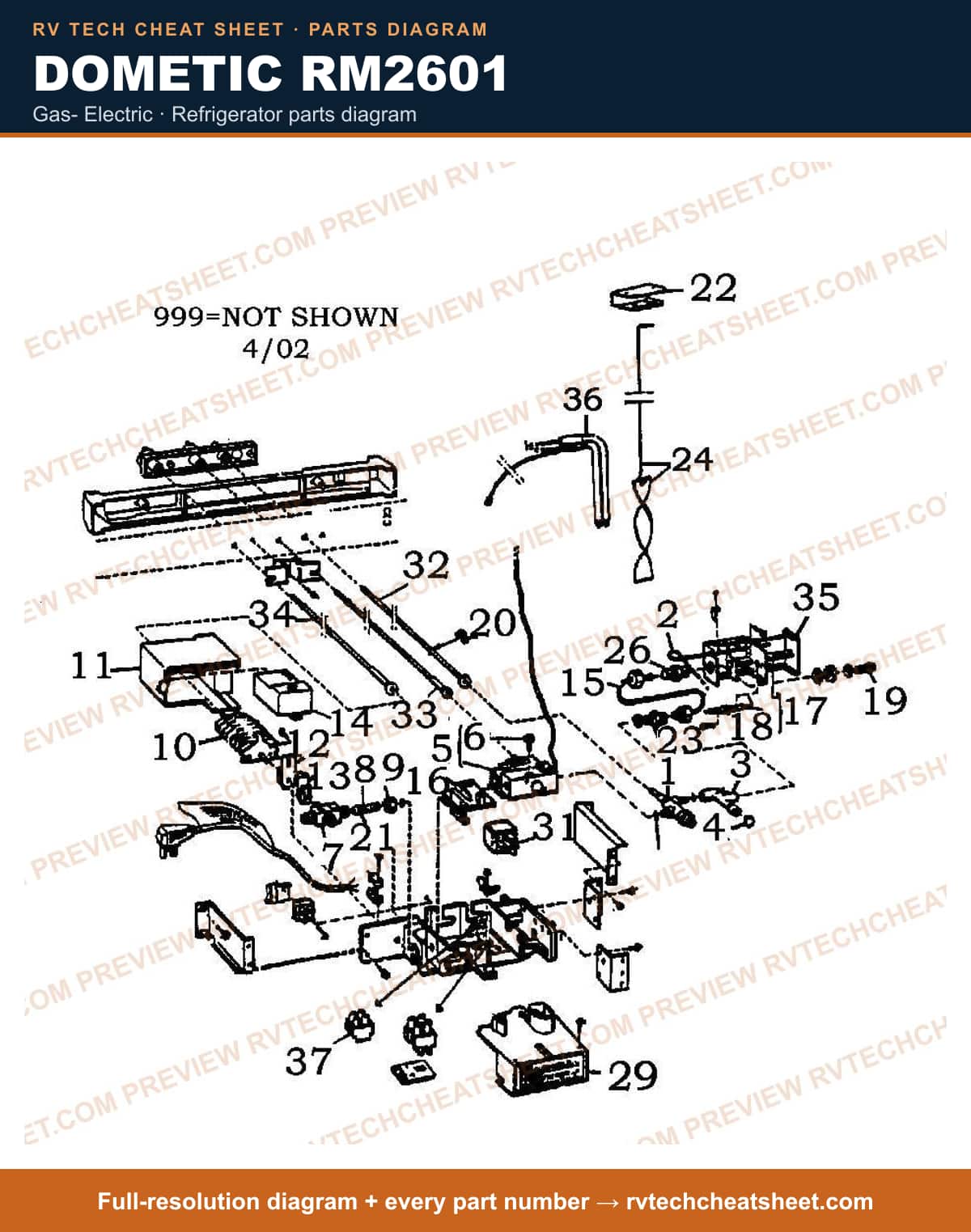 Dometic RM2601 gas- electric — parts list sheet