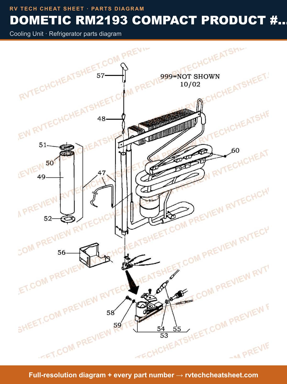 Dometic RM2193 Compact Product # 921131018 cooling unit — parts list sheet