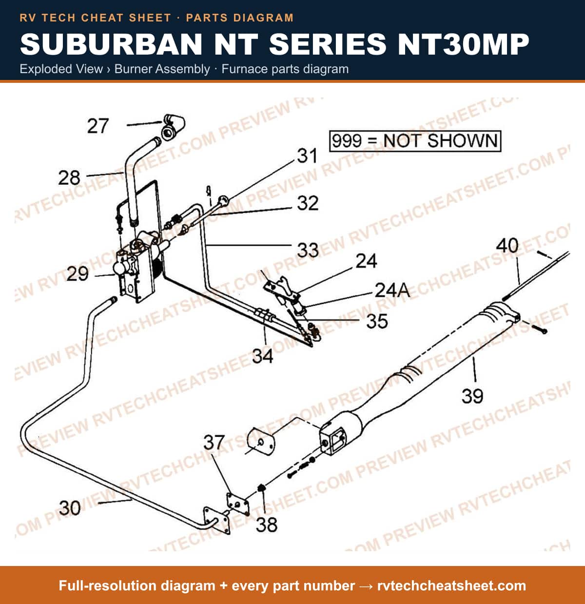 Suburban Nt Series NT30MP exploded view › burner assembly — exploded parts diagram 2 of 2