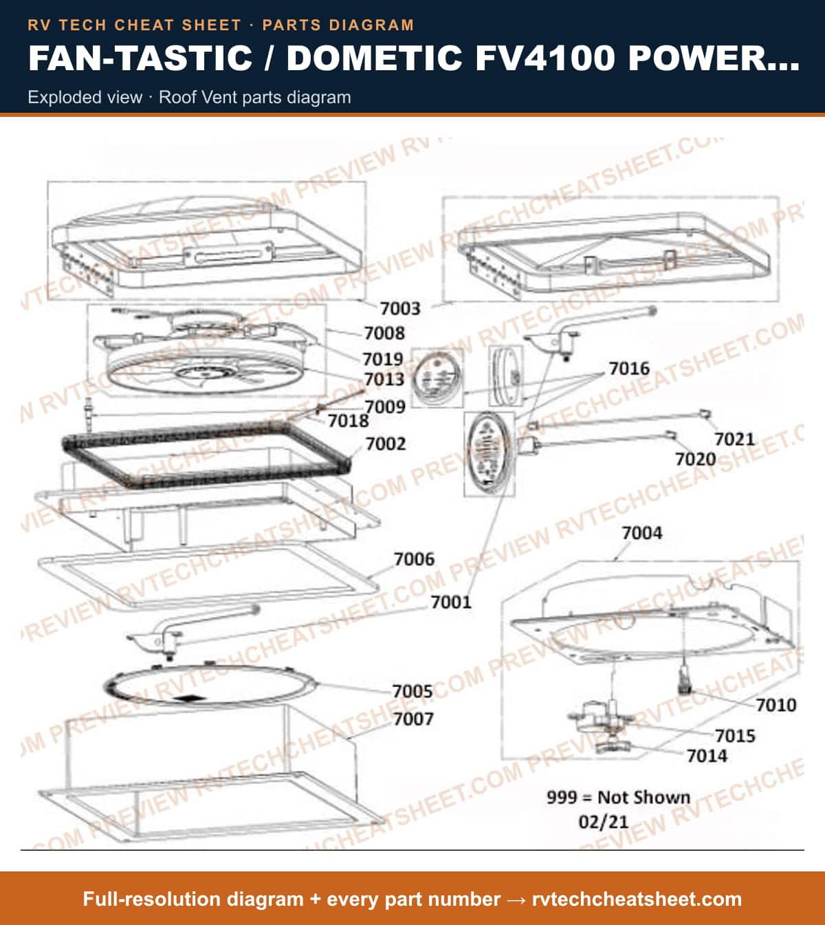 Fan-Tastic / Dometic FV4100 Powered exploded view — exploded parts diagram 1 of 2