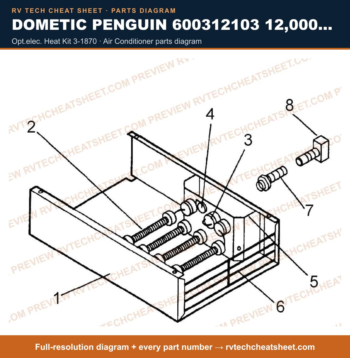Dometic Penguin 600312103 12,000 BTU opt.elec. heat kit 3-1870 — parts list sheet 1 of 2