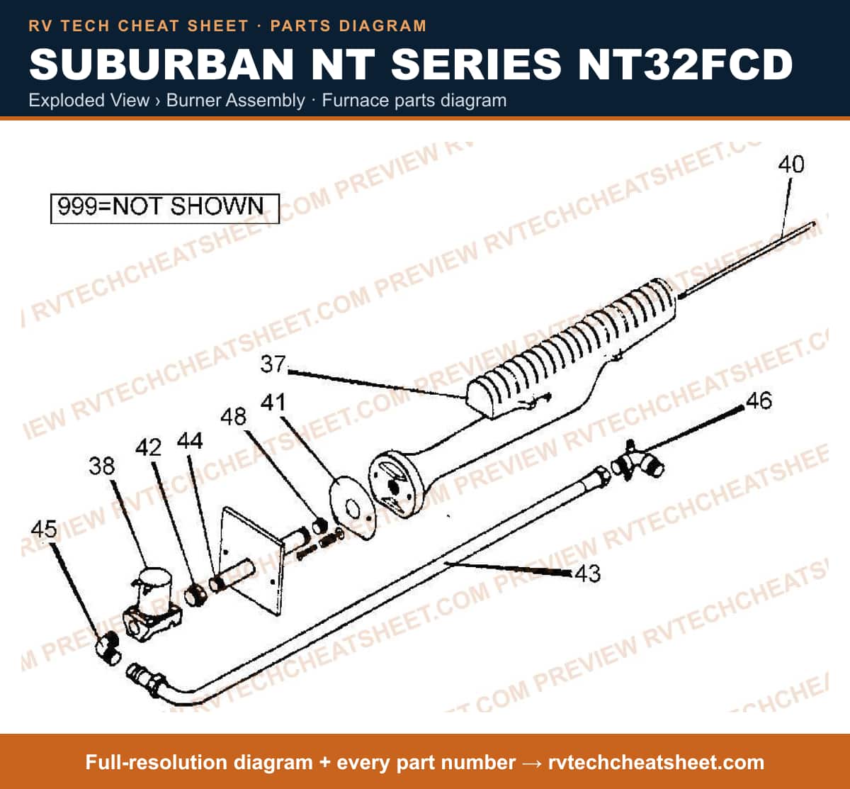 Suburban Nt Series NT32FCD exploded view › burner assembly — exploded parts diagram 1 of 2