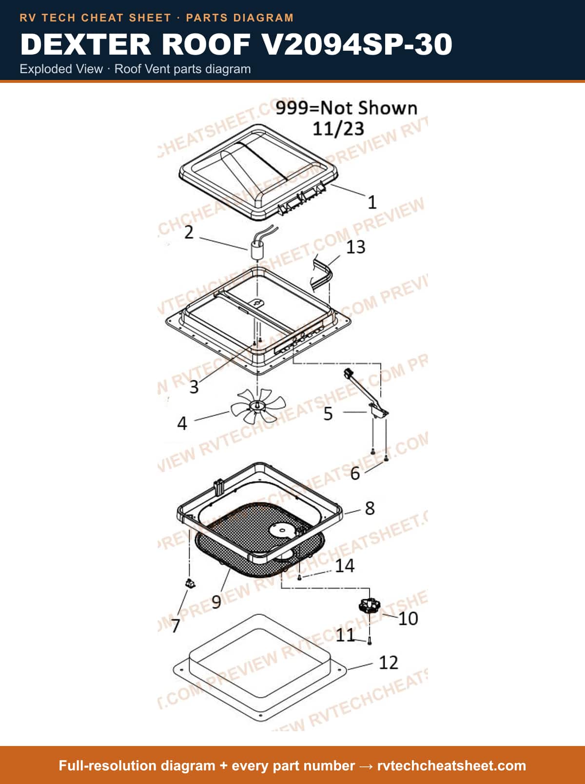 Dexter Roof V2094SP-30 exploded view — parts list sheet 3 of 3