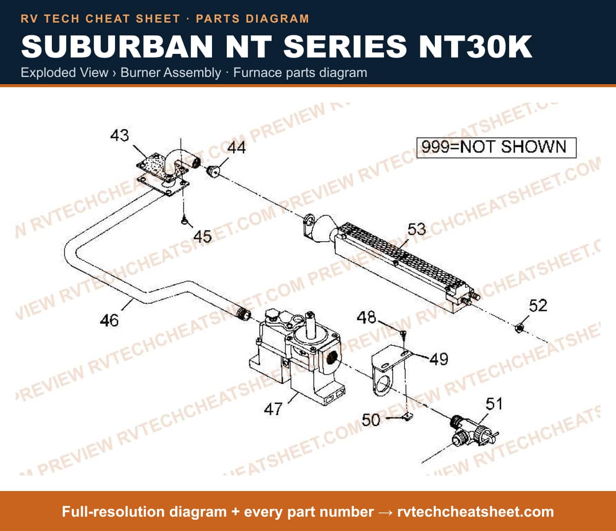 Suburban Nt Series NT30K exploded view › burner assembly — exploded parts diagram 2 of 2