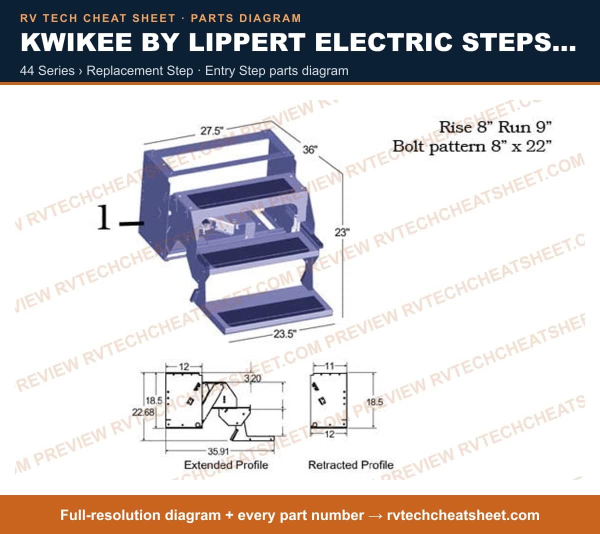 Kwikee by Lippert Electric Steps Triple Step 44 series › replacement step — exploded parts diagram 3 of 3