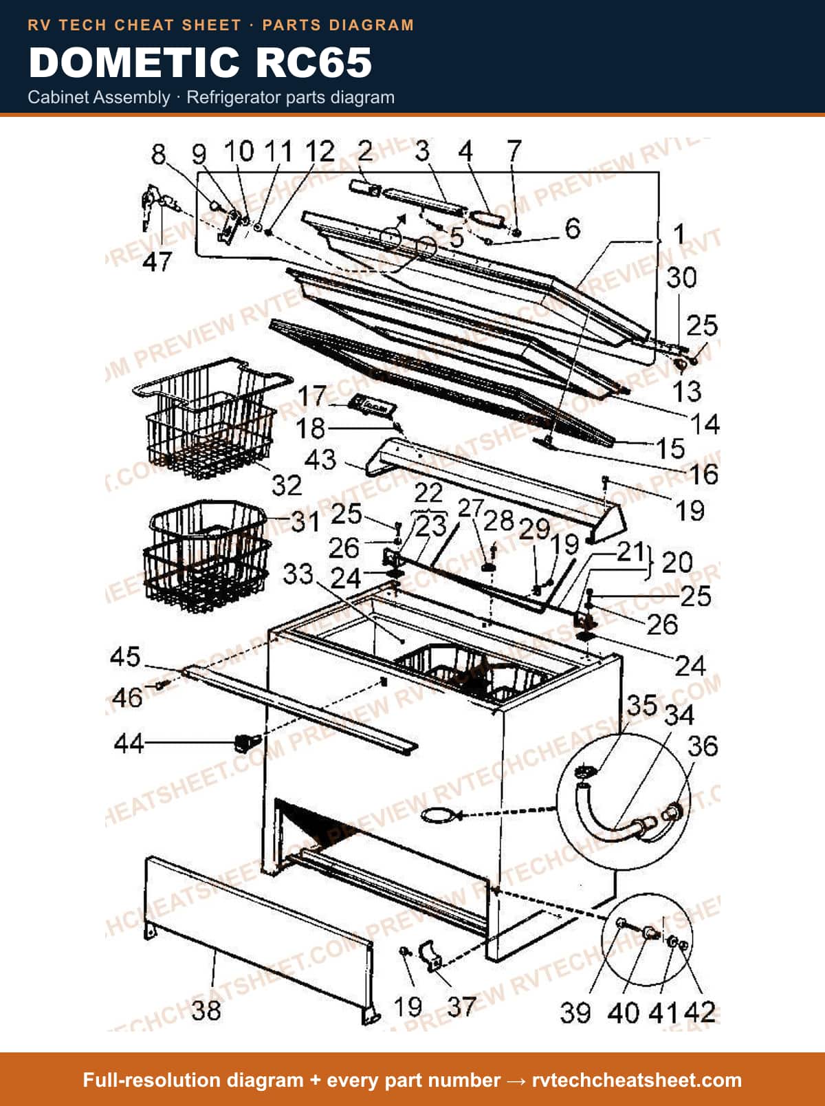 Dometic RC65 cabinet assembly — exploded parts diagram