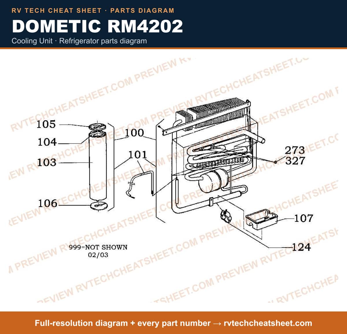 Dometic RM4202 cooling unit — parts list sheet