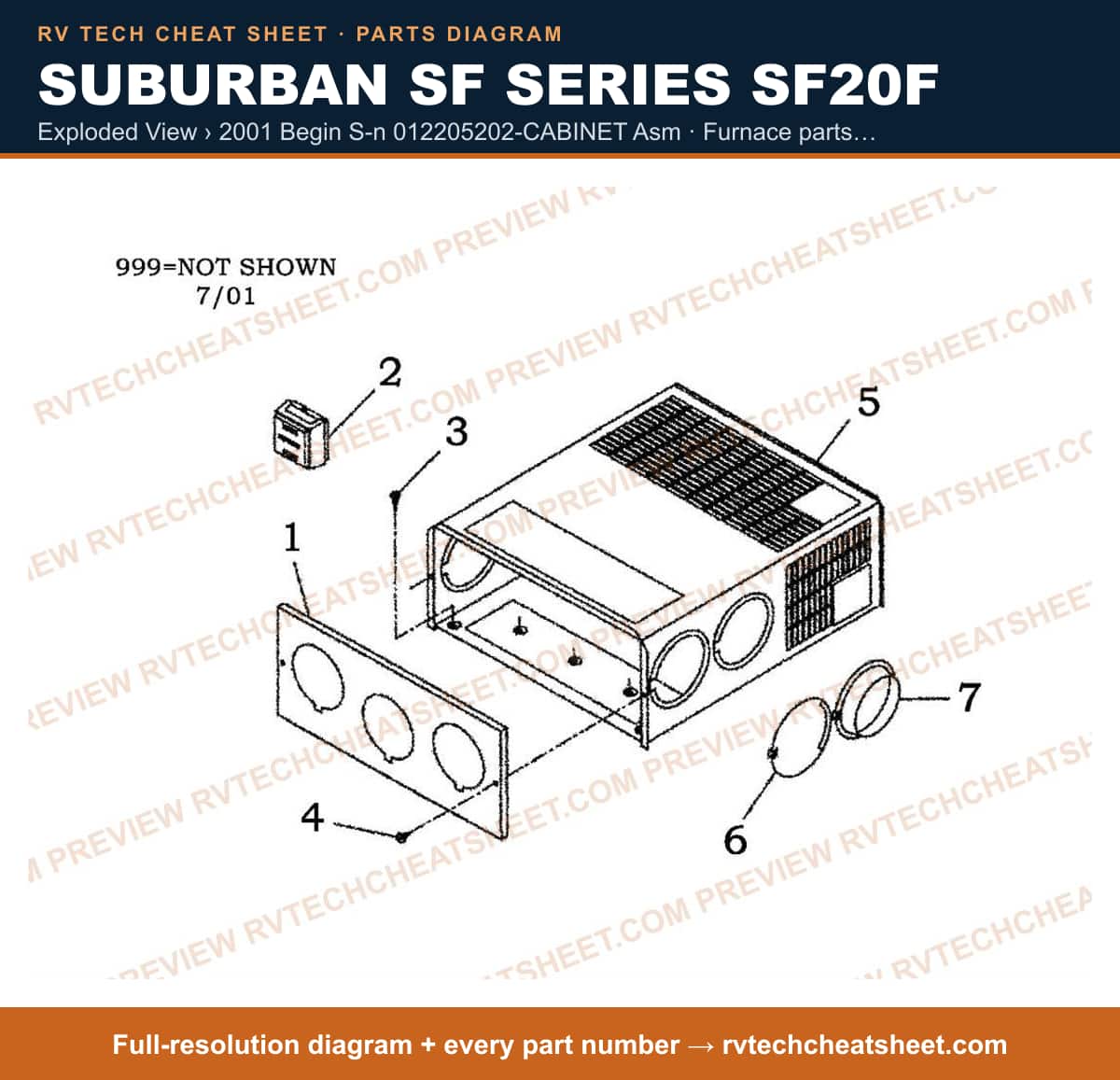 Suburban Sf Series SF20F exploded view › 2001 begin s-n 012205202-cabinet asm — exploded parts diagram 2 of 2