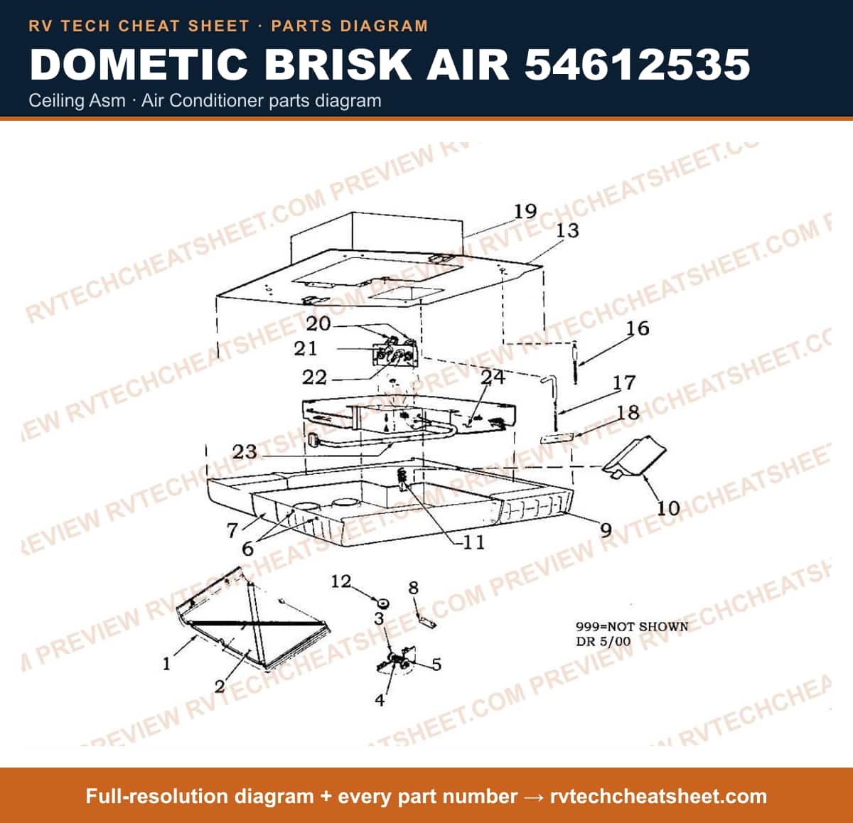 Dometic Brisk Air 54612535 ceiling asm — exploded parts diagram