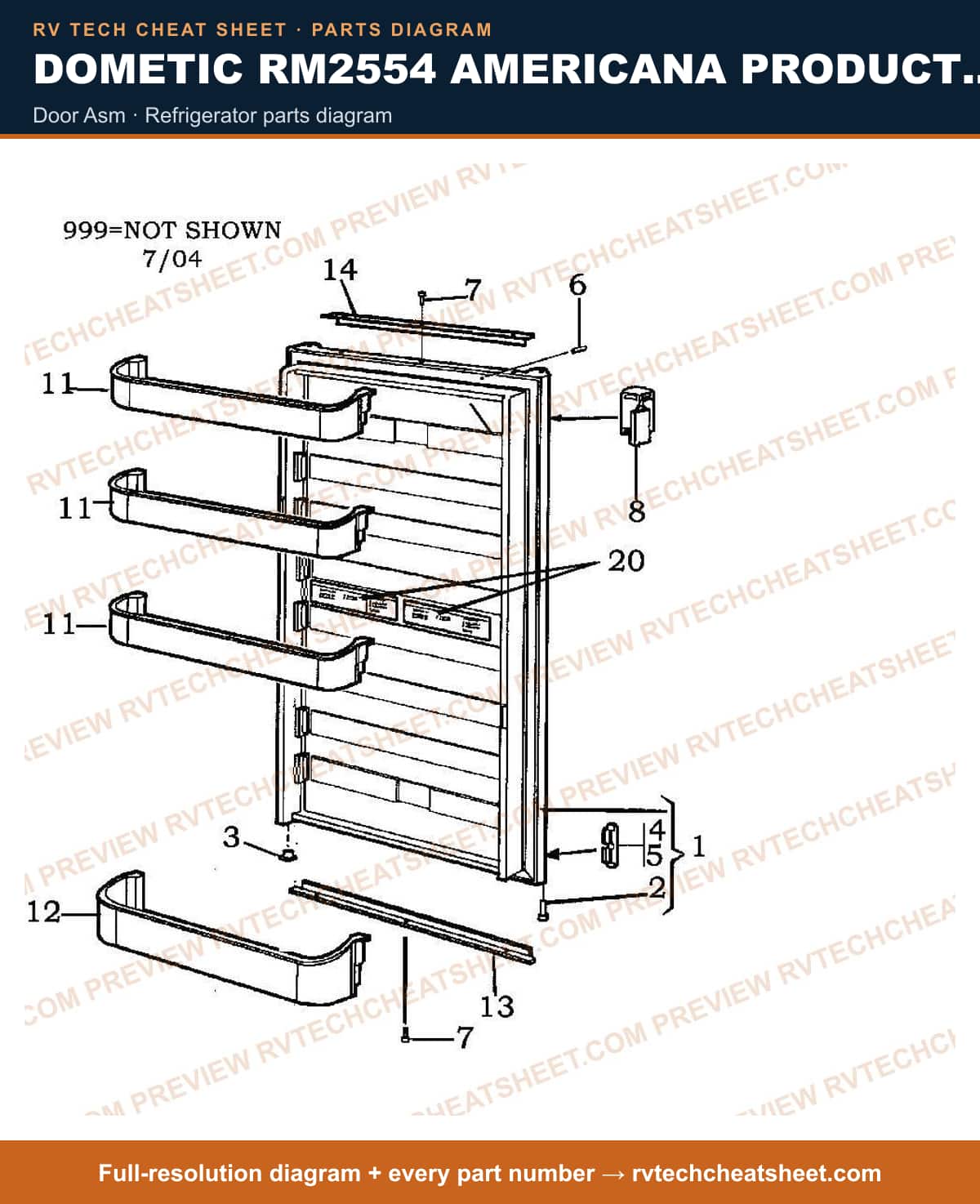 Dometic RM2554 Americana Product # 921142107 Black door asm — parts list sheet