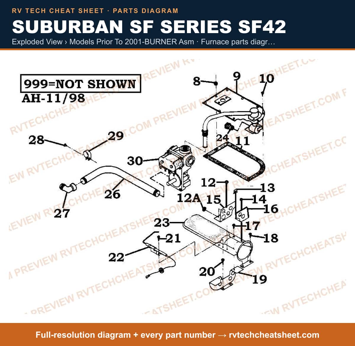 Suburban Sf Series SF42 exploded view › models prior to 2001-burner asm — exploded parts diagram 2 of 2