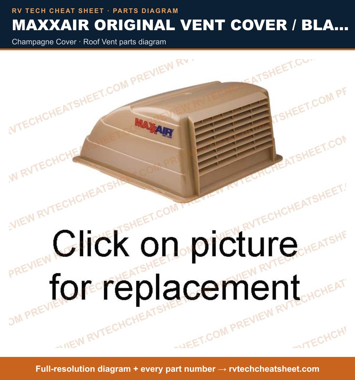 MaxxAir original Vent Cover / Black Cover champagne cover — exploded parts diagram