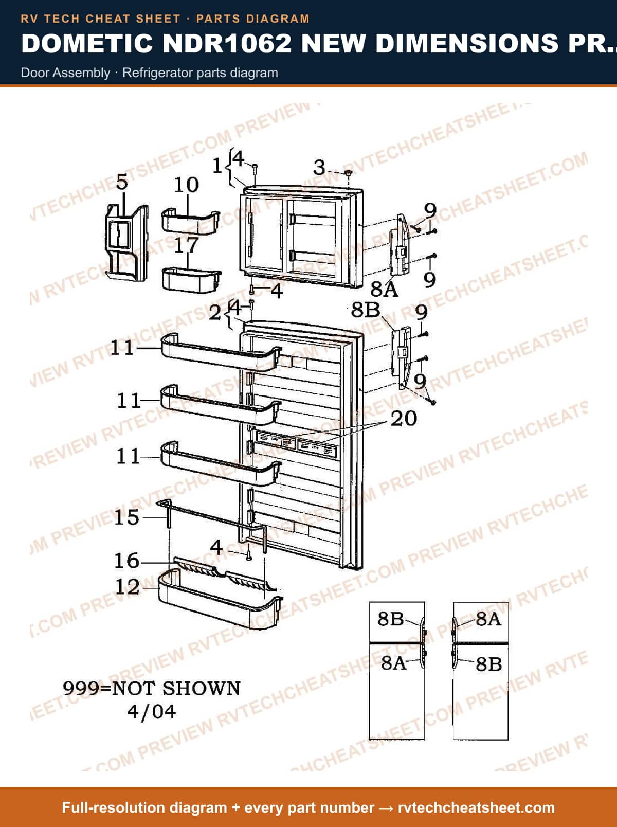 Dometic NDR1062 New Dimensions Product # 921146178 Black door assembly — parts list sheet