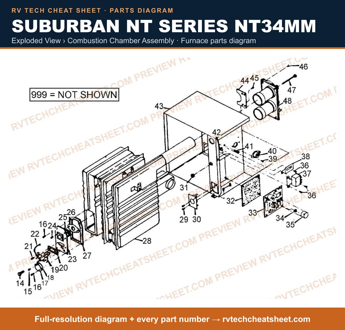 Suburban Nt Series NT34MM exploded view › combustion chamber assembly — exploded parts diagram 2 of 2