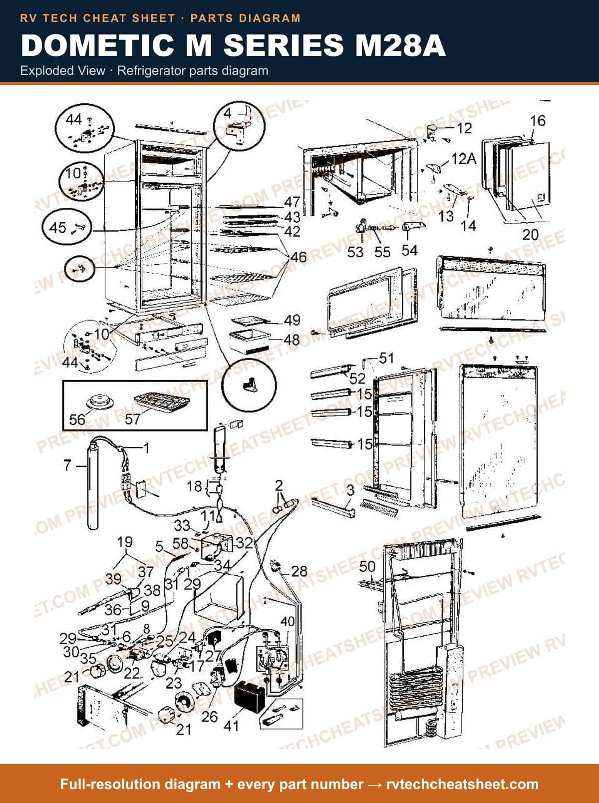 Dometic M Series M28A exploded view — parts list sheet