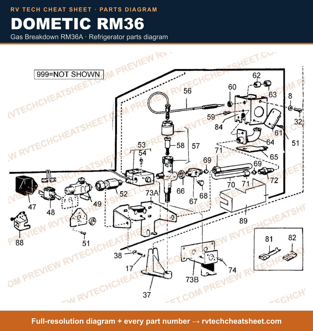 Dometic RM36 gas breakdown rm36a — parts list sheet